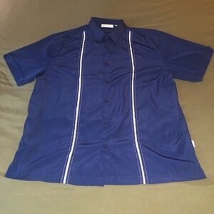 Cubavera Short Sleeve Button Up Shirt Mens XL Navy Guayabera Casual Dressy